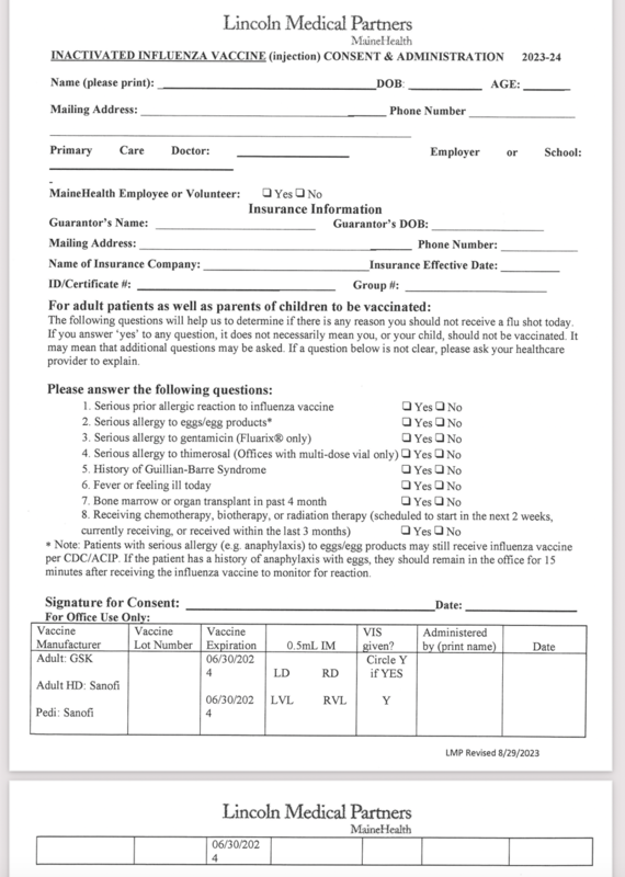 Influenza Vaccination Form | Wiscasset School Department